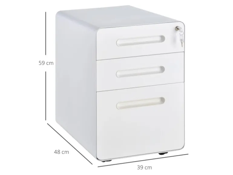 Vinsetto Rollcontainer mit 3 Schubladen Aufbewahrung Stahl Weiß 39 x 48 x 59 cm
