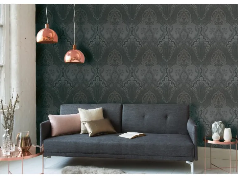 Vliestapete Barock Ornament Glänzend Glatt Schwarz Dunkelgrau FSC®