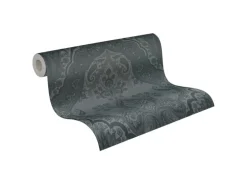 Vliestapete Barock Ornament Glänzend Glatt Schwarz Dunkelgrau FSC®