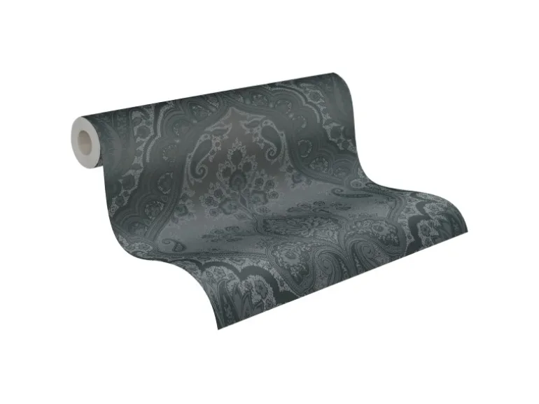 Vliestapete Barock Ornament Glänzend Glatt Schwarz Dunkelgrau FSC®