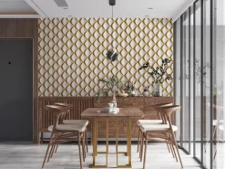 Vliestapete 3D Design Glänzend Leicht Strukturiert Gold Weiß FSC®