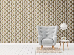 Vliestapete 3D Design Glänzend Leicht Strukturiert Gold Weiß FSC®