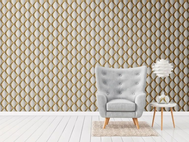 Vliestapete 3D Design Glänzend Leicht Strukturiert Gold Weiß FSC®