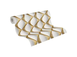 Vliestapete 3D Design Glänzend Leicht Strukturiert Gold Weiß FSC®