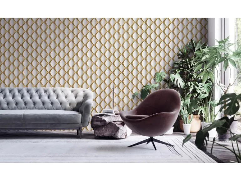 Vliestapete 3D Design Glänzend Leicht Strukturiert Gold Weiß FSC®