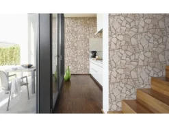 Vliestapete Steinmaueroptik Woodn Stone Beige-Braun FSC®