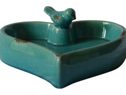 Vogeltränke Herz mit Vogelfigur 9,5 cm x 23,5 cm x 25 cm Türkis
