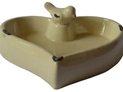Vogeltränke Herz mit Vogelfigur 9,5 cm x 23,5 cm x 25 cm Creme