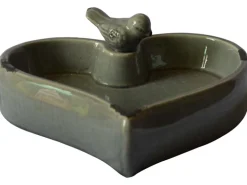 Vogeltränke Herz mit Vogelfigur 9,5 cm x 23,5 cm x 25 cm Grau