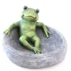 Vogeltränke mit Frosch 17,5 cm Grau-Grün