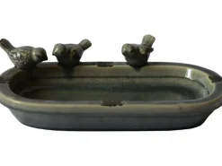 Vogeltränke Oval mit 3 Vogelfiguren 7,5 cm x 29 cm x 16,5 cm Grau