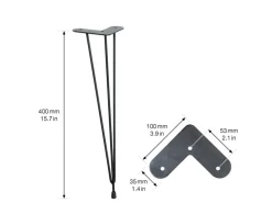 Wagner Designfuß Hairpin Leg Retro 12 cm x 12 cm x 40 cm Stahl Schwarz