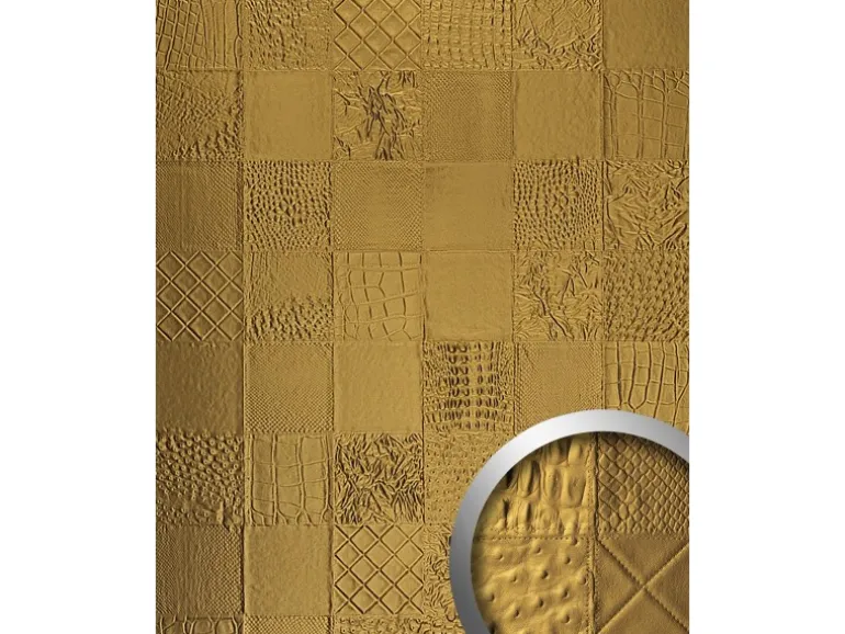 WALLFACE 13926 COLLAGE Luxus Leder Wand-Paneel Verkleidung Tapete Gold 2600 mm x 1000 mm x 3,5 mm 2,60 m2 Gold