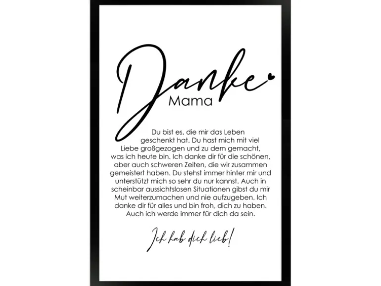 WANDStyle Gerahmtes Poster Danke Mama 30 x 45 cm Geschenkidee für Eine Person
