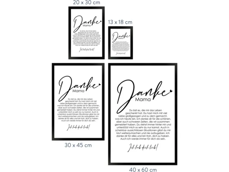 WANDStyle Gerahmtes Poster Danke Mama 30 x 45 cm Geschenkidee für Eine Person