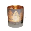 Weihnachts-Deko Teelichthalter Windlicht Haus Ø 8,8 cm x 10 cm Grün