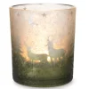 Weihnachts-Deko Teelichthalter Windlichtglas Ø 8,8 cm x 10 cm Grün-Silber