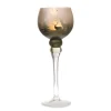 Weihnachts-Deko Windlicht Glas auf Fuß 35 cm Grün-Silber