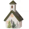 Weihnachts-Deko Windlicht Kirche 17 cm Weiß-Grün