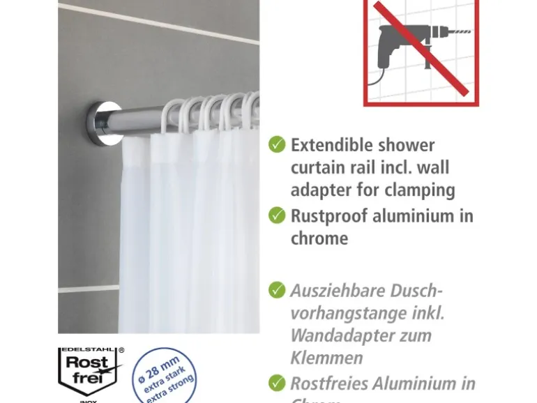 Wenko Teleskop-Duschvorhangstange Luz ausziehbar rostfrei 70 cm - 115 cm Chrom