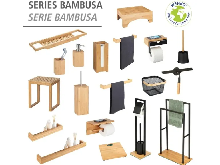 WENKO Toilettenpapierhalter mit Ablage Bambusa Bambus