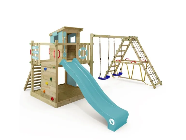 Wickey Spielturm Smart Surf Klettergerüst mit Rutsche Pastellblau