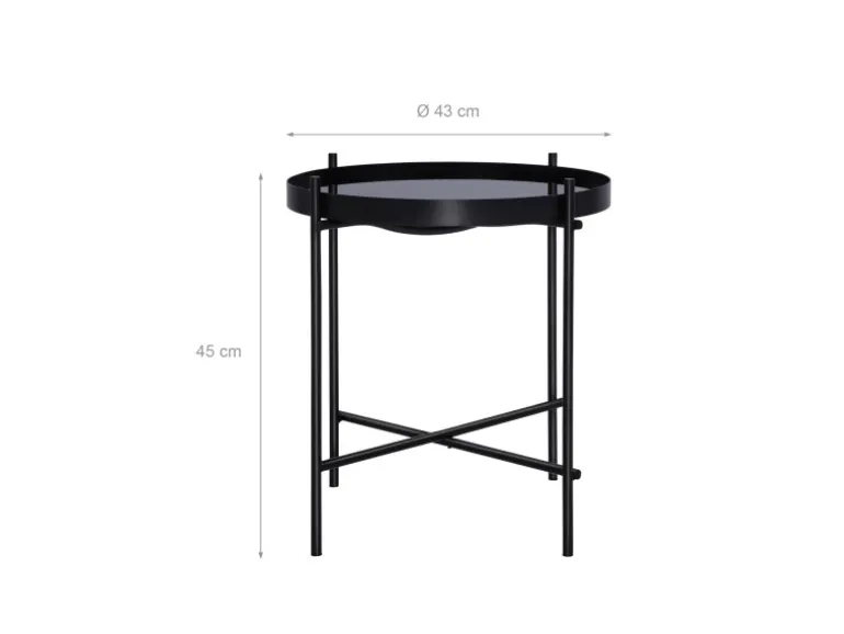 WOMO-DESIGN Beistelltisch 43 x 45 cm in Schwarz aus Metall und Glas